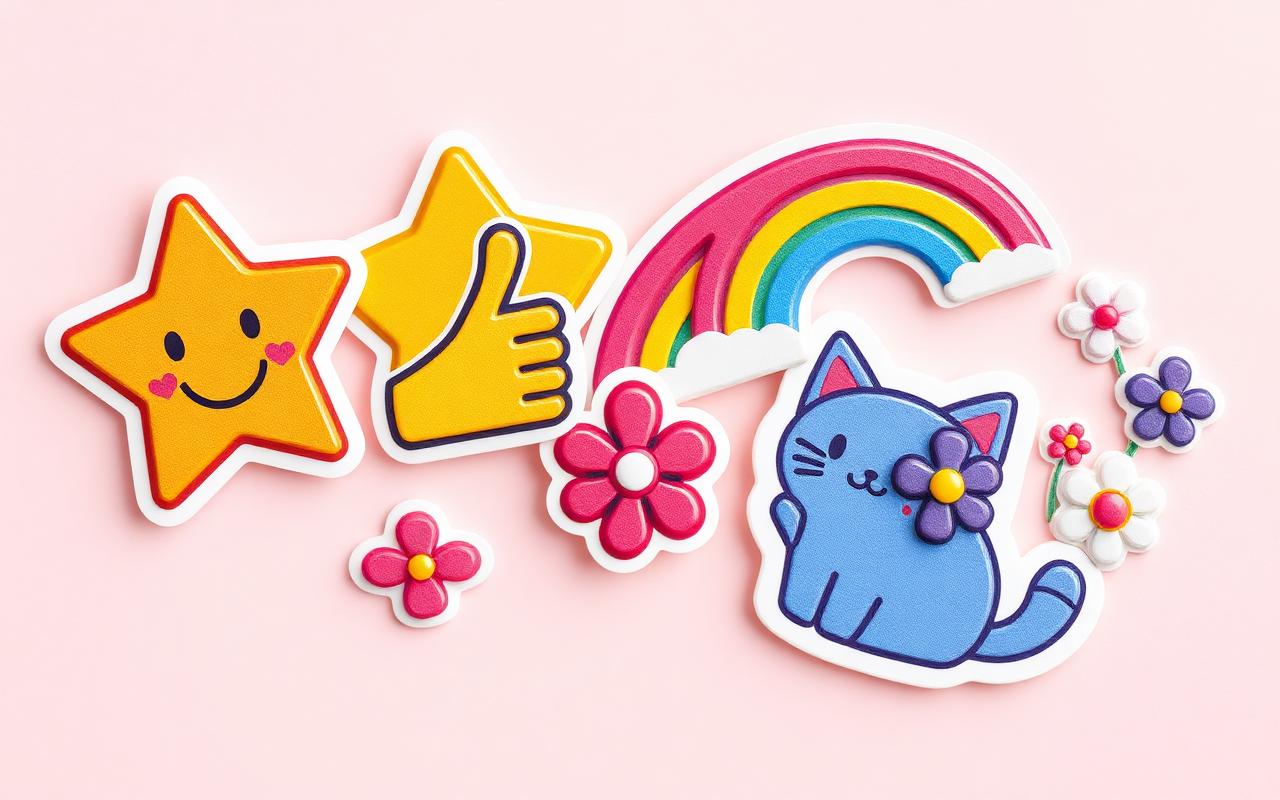 Colorful stickers on a pastel background